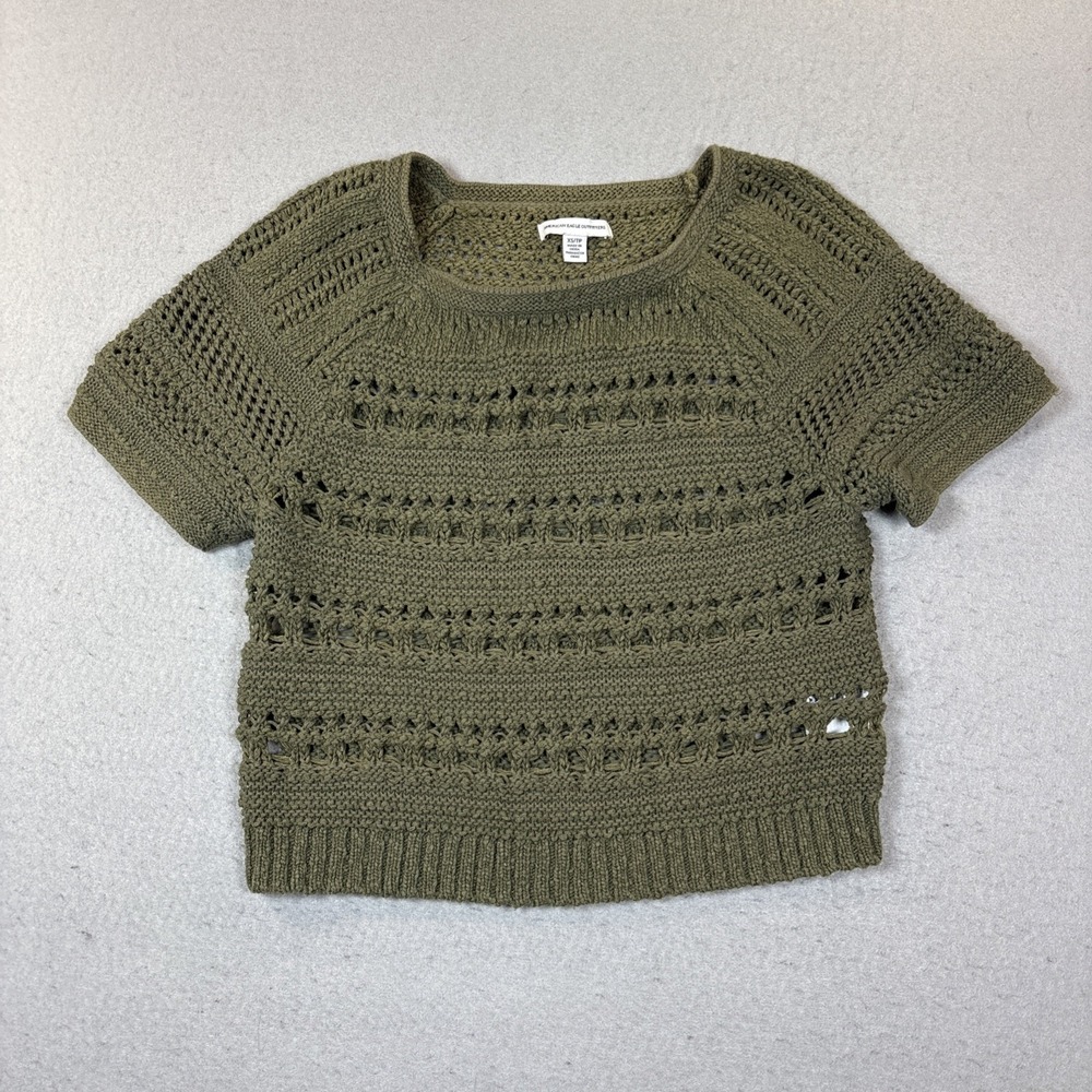 American Eagle Outfitters Women's Green Open Knit Crochet Sweater Size‎ XS